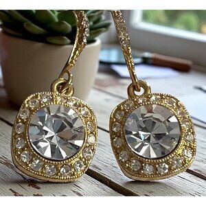 Vintage Gold-Tone Drop Earrings With Rhinestones‎